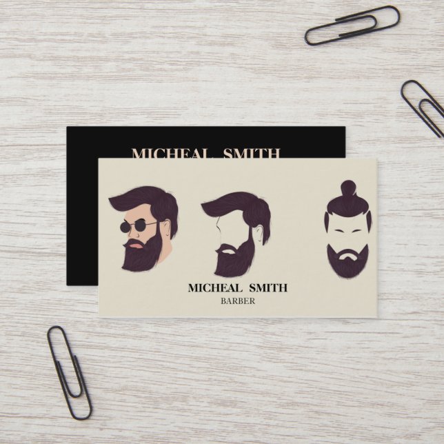 Tarjeta De Visita Tijeras simples de monograma de barbería retro de  (Anverso/Reverso In Situ)