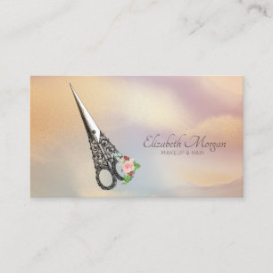 Tarjeta De Visita Tijeras Vintage Rosas Peluquero Colorido