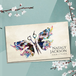 Tarjeta De Visita Tijeras y acuarela de mariposa
