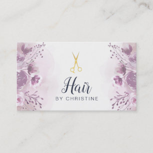 Tarjeta De Visita tijeras y decoración floral púrpura
