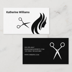 Tarjeta De Visita Tijeras y logotipo del pelo Blanco negro simple