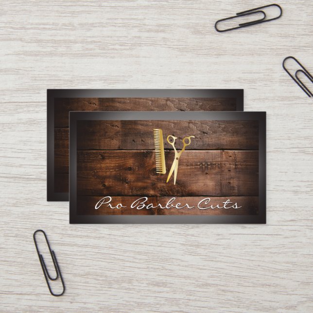 Tarjeta De Visita Tijeras y peine | Madera (Anverso/Reverso In Situ)