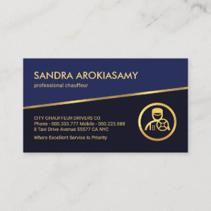 Tarjeta De Visita Tillado Línea de oro Azul Shades Chauffeur