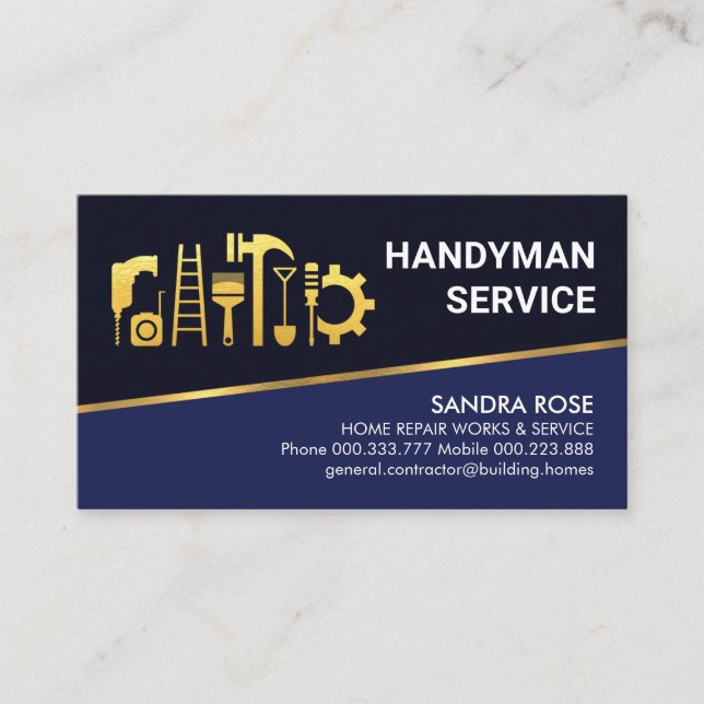 Tarjeta De Visita Tilling Gold Line Blue Shades Handyman (Anverso)