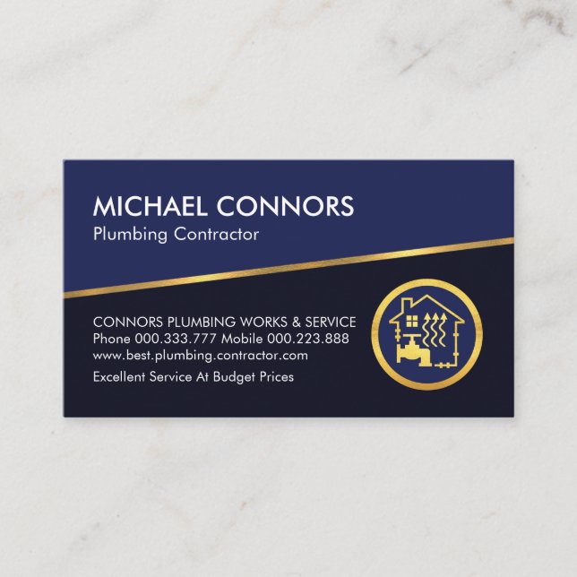 Tarjeta De Visita Tilling Gold Line Blue Shades Plumbing (Anverso)