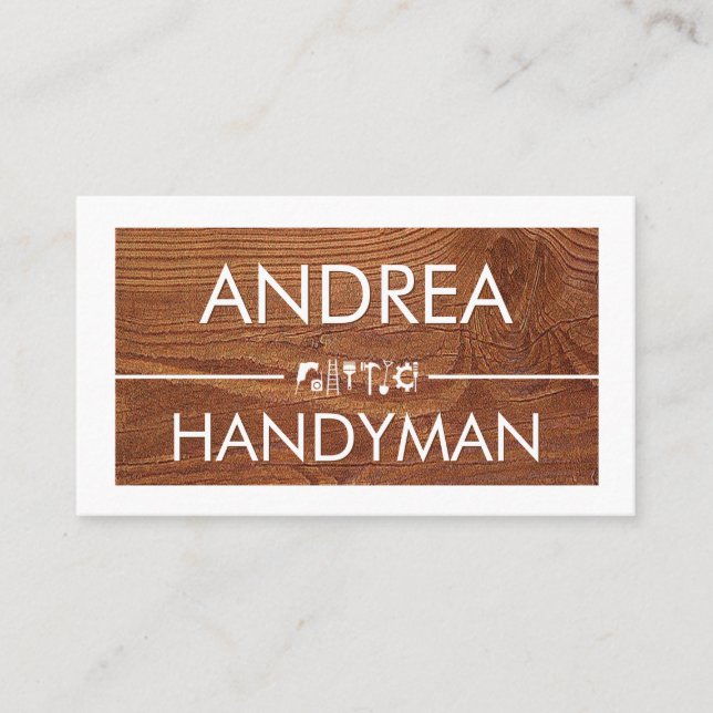 Tarjeta De Visita Timber Wood White Frame Handyman (Anverso)