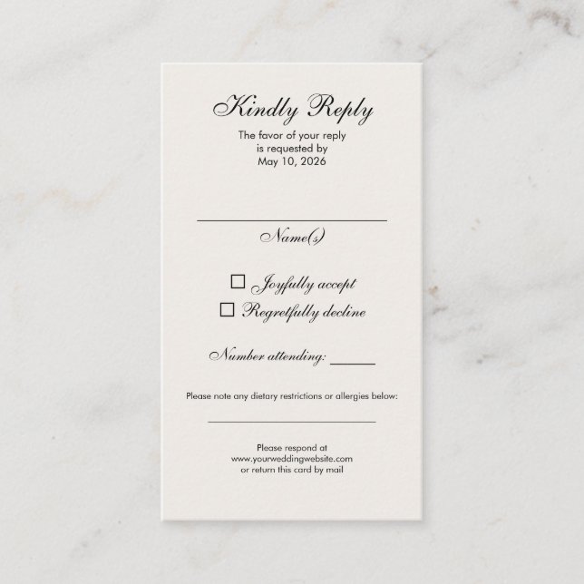Tarjeta De Visita Timeless Ivory Calligraphy Wedding RSVP Card (Anverso)