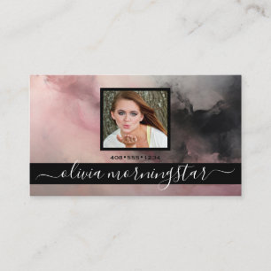 Tarjeta De Visita Tinta fluida rosa y negra oscura QR y foto