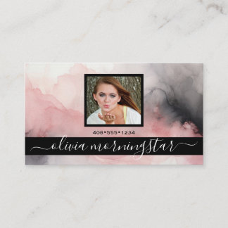 Tarjeta De Visita Tinta fluida rosa y negra QR y foto