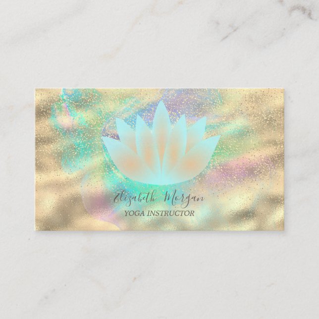 Tarjeta De Visita Tinta holográfica de oro de Lotus Confetti (Anverso)
