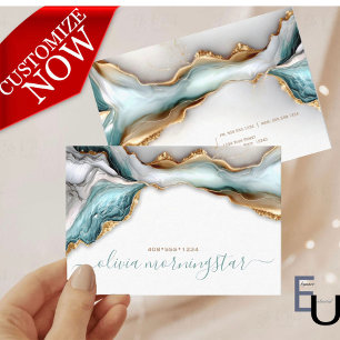 Tarjeta De Visita Tinta líquida de alcohol Luxe Opal Teal Gold