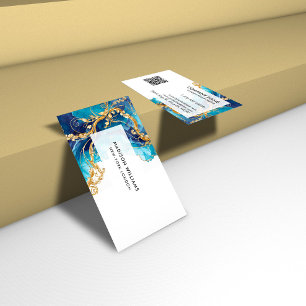 Tarjeta De Visita Tinta turquesa moderna con remolinos de oro