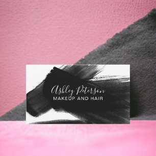 Tarjeta De Visita Tipografía blanca negra del maquillaje del pelo d