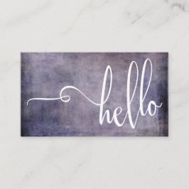Tarjeta De Visita Tipografía Bonita de Hola sobre Grunge Púrpura Osc