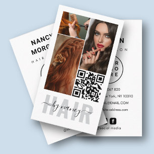 Tarjeta De Visita Tipografía de cabello 3 Foto Collage Código Qr Log