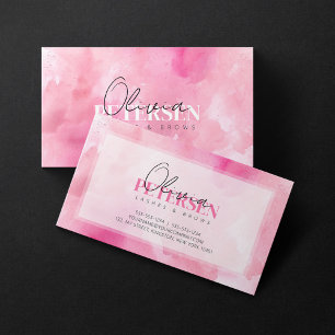 Tarjeta De Visita Tipografía de cejas pestañas acuarela rosa Script