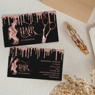 Tarjeta De Visita Tipografía de color estilista rosa de oro tijeras 