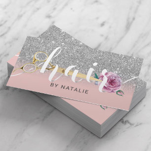 Tarjeta De Visita Tipografía de flor estilista de pelo rosado platea