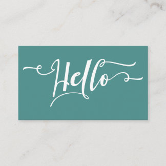 Tarjeta De Visita Tipografía de guiones de Hello blanco sobre Verde 