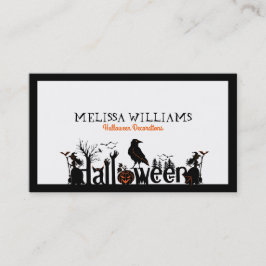 Tarjeta De Visita Tipografía de Halloween en blanco y Naranja negro