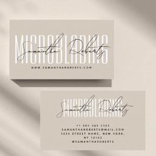 Tarjeta De Visita Tipografía de microblading moderno script beige