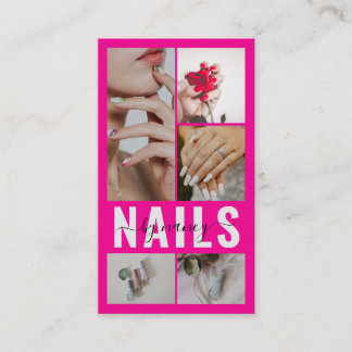 Tarjeta De Visita Tipografía de uñas chic Collage de fotos Logo rosa