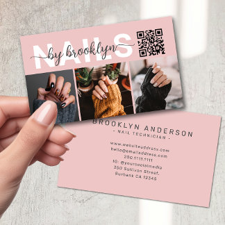Tarjeta De Visita Tipografía fotográfica moderna Artista de uñas QR