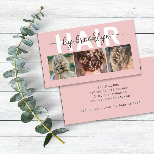 Tarjeta De Visita Tipografía fotográfica moderna Hair Stylist (Subido por el creador)