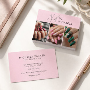 Tarjeta De Visita Tipografía fotográfica moderna uñista rosa