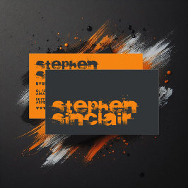 Tarjeta De Visita Tipografía Grunge Negra y Naranja