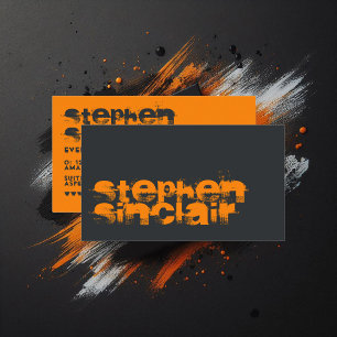Tarjeta De Visita Tipografía Grunge Negra y Naranja