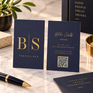 Tarjeta De Visita Tipografía minimal moderna azul y dorado