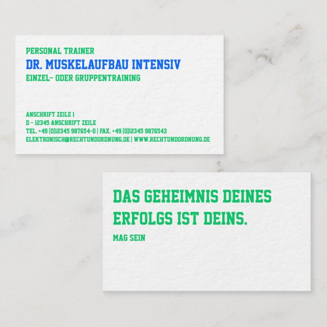 Tarjeta De Visita Tipografía moderna azul y verde (Anverso / Reverso)