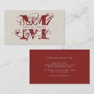 Tarjeta De Visita Tipografía moderna beige monograma nombre rojo