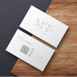 Tarjeta De Visita Tipografía moderna Código QR en monograma gris pla