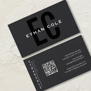Tarjeta De Visita Tipografía moderna código QR profesional negro