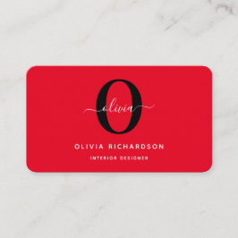 Tarjeta De Visita Tipografía Monograma Nombre de guión Rojo Blanco N
