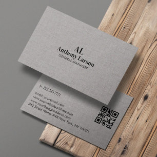 Tarjeta De Visita Tipografía Negra Lino Gris Claro Personalizada