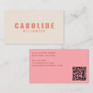 Tarjeta De Visita Tipografía Negrita Retro Naranja Rosa Moderna Feme