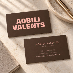 Tarjeta De Visita Tipografía Negrita Rosa Rubor Marrón Marca Creativ