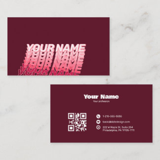 Tarjeta De Visita Tipografía ondulada retro moderna código QR burgun