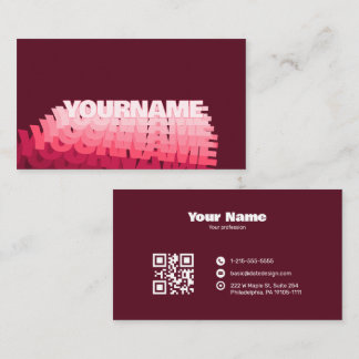 Tarjeta De Visita Tipografía ondulada retro moderna código QR burgun