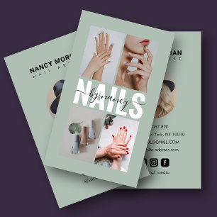 Tarjeta De Visita Tipografía para artista de uñas 4 Foto Collage Min