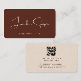 Tarjeta De Visita Tipografía Script Terracotta Luxury Premium Linen