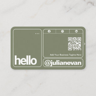 Tarjeta De Visita Tipografía Verde Salvia Código QR Escaneable Hola