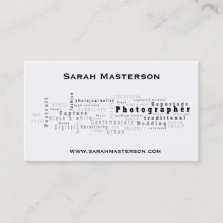 Tarjeta de visita tipográfica blanca del fotógrafo