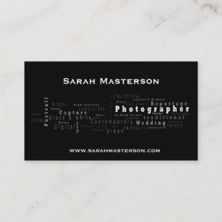 Tarjeta de visita tipográfica negra del fotógrafo