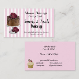Tarjeta De Visita Tiras blancas rosas y pastelería de pasteles de Go