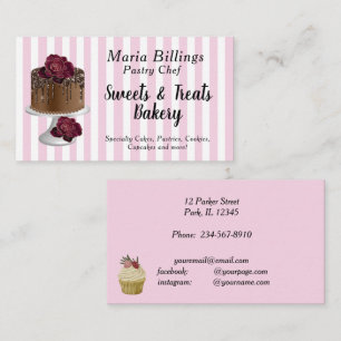 Tarjeta De Visita Tiras blancas rosas y pastelería de pasteles de Go