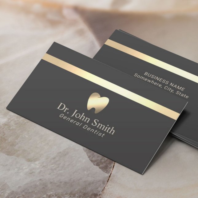 Tarjeta De Visita Tiras de oro modernas para dentistas Cuidado denta (Subido por el creador)